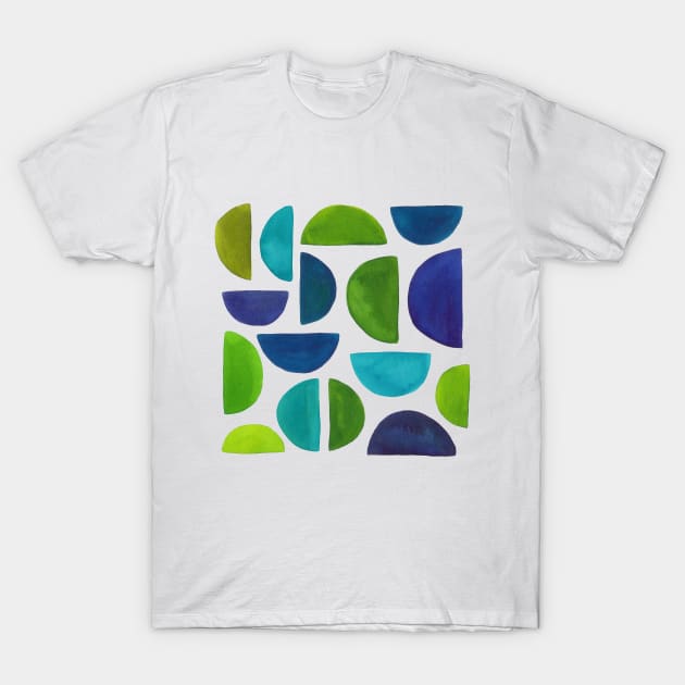 Blue Green Semi Circles T-Shirt by sallycummingsdesigns